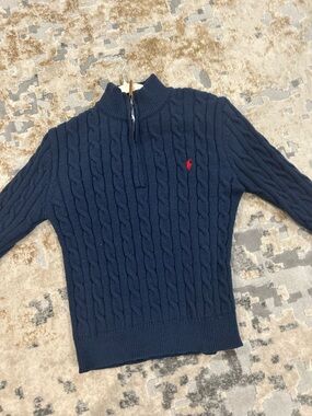 Polo by Ralph Lauren Navy Cable-Knit Half-Zip Sweater with Red Pony